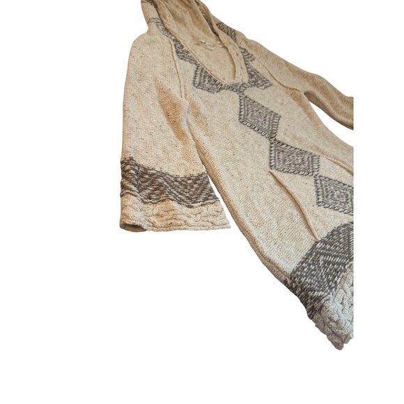 Free People Hooded Knit Sweater Size Small With Geometric Pattern Beige/Brown - Picture 7 of 10